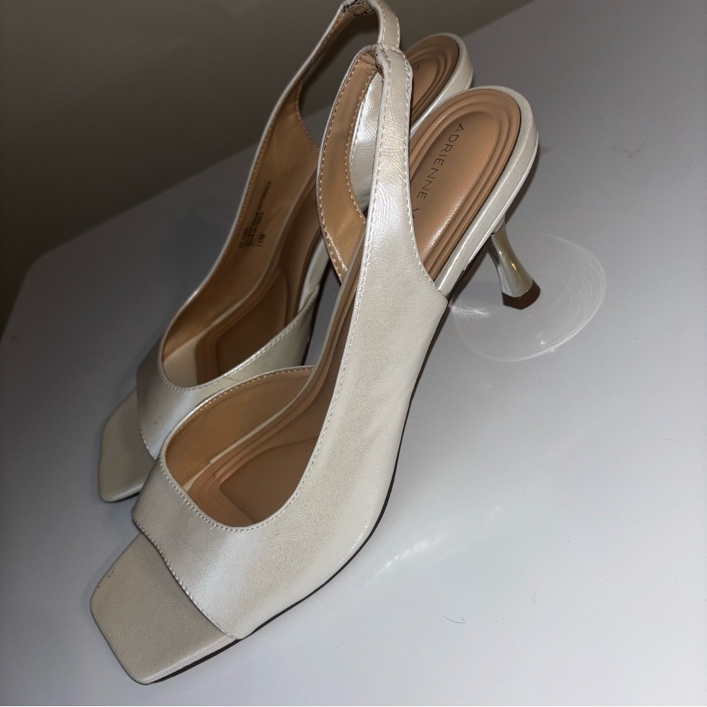 Adrienne Vittadini Pearl White Jake D’Orsay Slingback Square Toe Sandal Heels